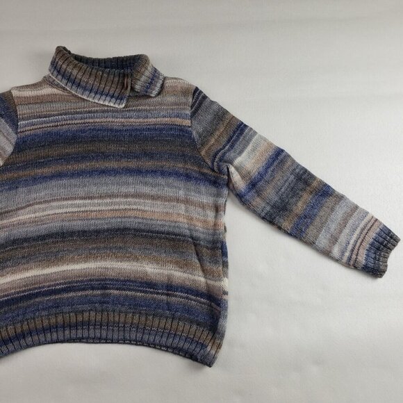 Skovhuus Wool Blend Sweater Womens Medium Blue Stripe Turtleneck Danish Pullover - Picture 2 of 9